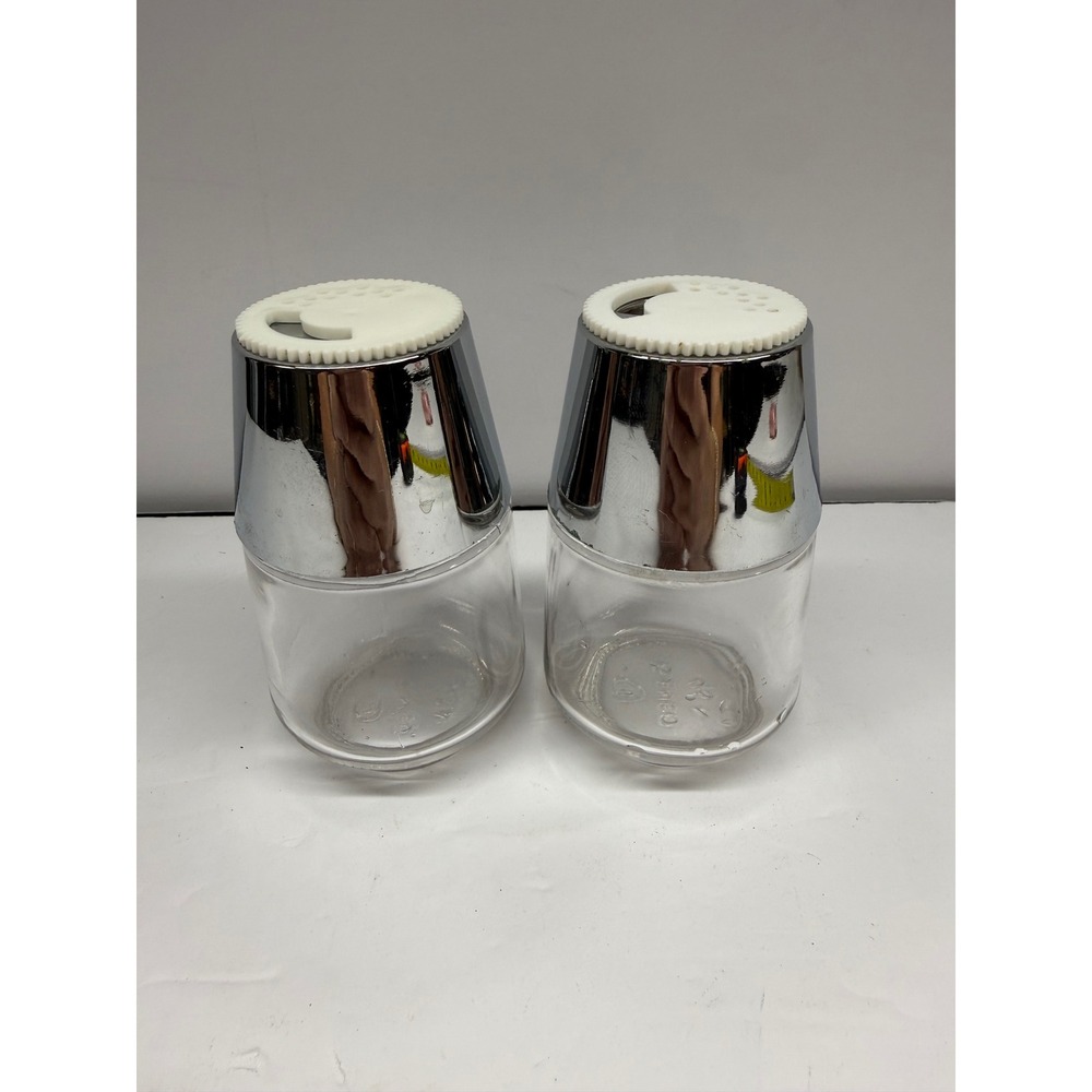 Vintage Gemco Salt and Pepper Shakers Chrome Glass MCM Made in USA Set of 2